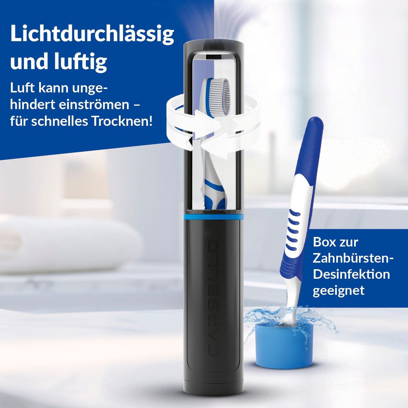 aufbewahrung zahnbürstenkopf CAPSELLO Zahnbürstenbox schwarz – Capsello